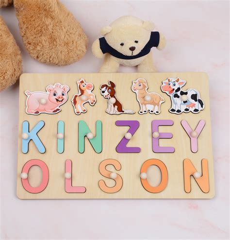 Personalized Name Puzzle With Pegs Baby Gift Nursery Decor | Etsy
