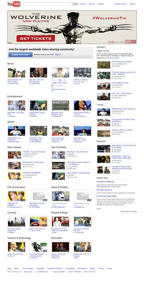 YouTube in 2011 - Web Design Museum