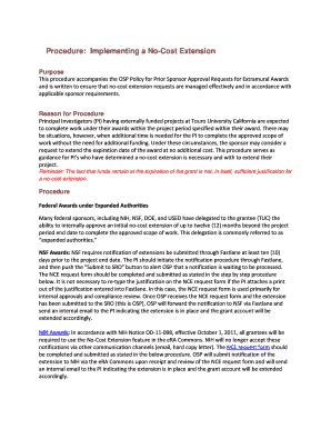 Fillable Online research tu Procedure: Implementing a No-Cost Extension ...