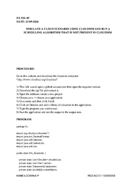 CC5 - ssadcs - EX NO: 05 DATE: 23- 09 - 2024 SIMULATE A CLOUD SCENARIO ...