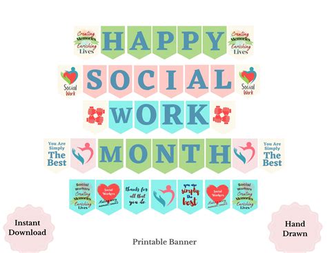 Social Work Month Printable Banner, Hand-drawn Happy Social Work Month Appreciation Sign, Social ...