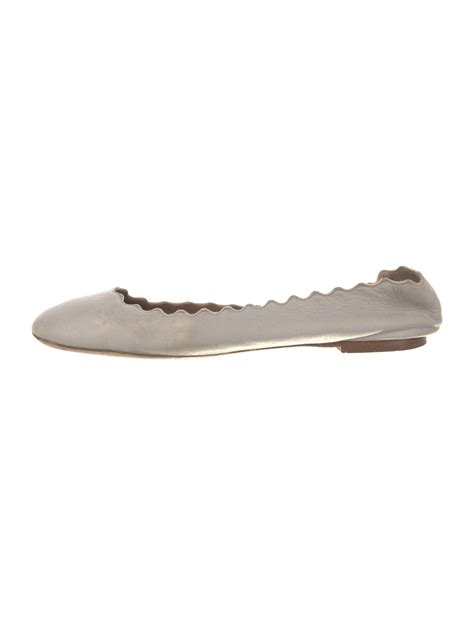 Chloé Leather Scalloped Accent Ballet Flats - Grey Flats, Shoes ...