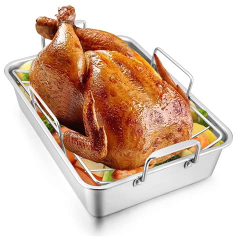 Buy 15-inch Roasting Pan with Rack, Stainless Steel Turkey Roaster ...