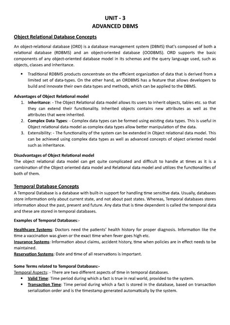 Advanced DBMS - UNIT - 3 ADVANCED DBMS Object Relational Database ...