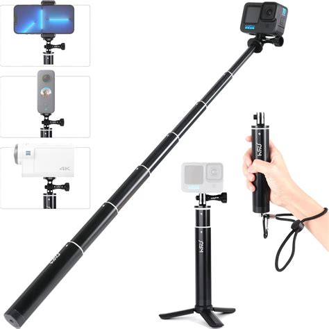 HSU 64cm Extendable Selfie Stick, Aluminum Handle Grip for GoPro Hero ...