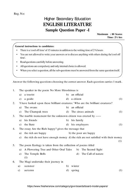 English literature - question & answer - Reg. N o: Higher Secondary ...