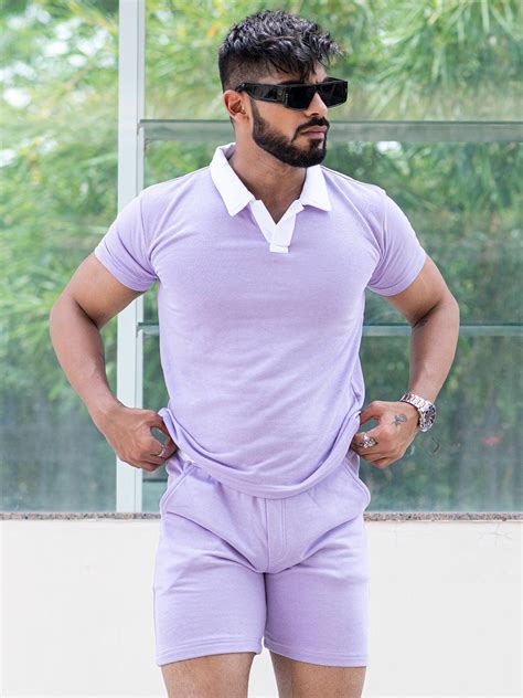 Buy Solid Lavender Polo Neck T-shirt & Shorts Co-ord Set Online | Tistabene