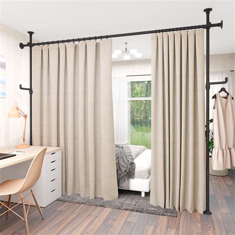 KELIXU Room Divider Curtain Rod No Drilling, 4-10ft (W) x 4-10ft (H ...