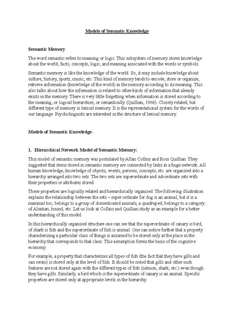 Models of Semantic Knowledge in Memory Systems: Structure & Retrieval ...