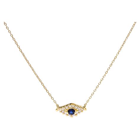 10K Yellow Gold Blue Sapphire and Diamond Accented Evil Eye Pendant ...