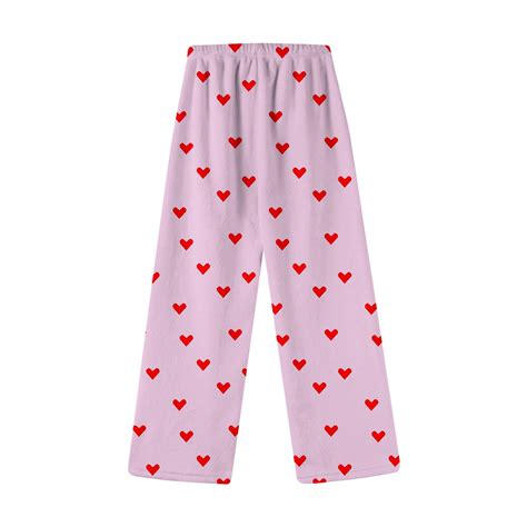 Womens Flannel Pajama Pants Fluffy Heart Print Valentines Plush Warm ...