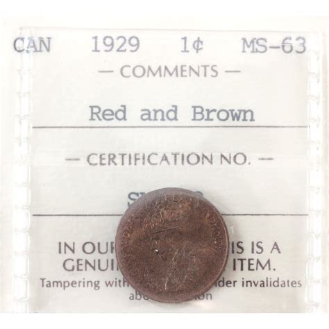 1-cent 1929 ICCS MS63 RD & BN
