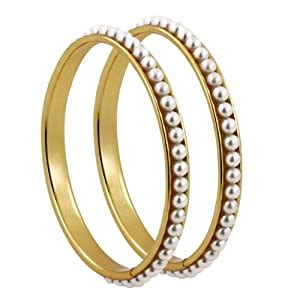 Buy Spargz Traditional Design Gold Plated Pearl Bangle for Women Online ...