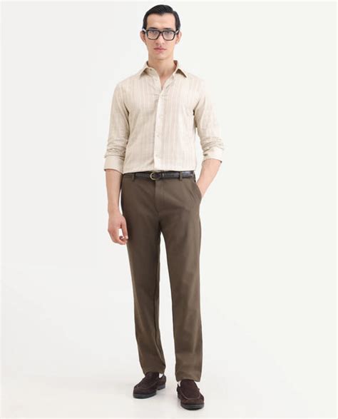 Rare Rabbit Men's Ford Beige Cotton Fabric Full Sleeve Spread Collar R