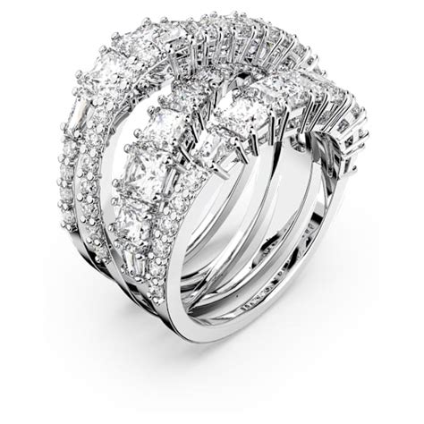 Hyperbola ring, Mixed cuts, White, Rhodium plated | Swarovski