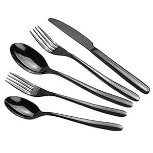 Vababa 40-Piece Black Stainless Steel Flatware Cutlery Set, Service for ...