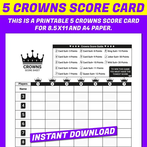 Five Crowns Score Sheet Printable, Printable and fillable five crowns ...