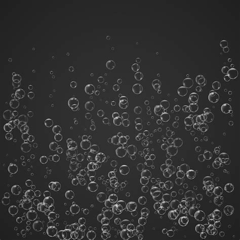 Bolhas fluem sob a água o ar borbulhante brilha soda pop champanhe ...