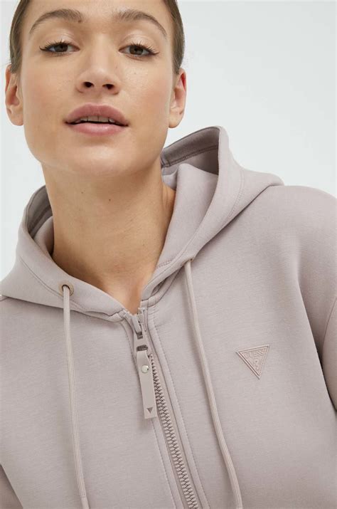 Guess bluza ALLIE damska kolor fioletowy z kapturem z nadrukiem V3RQ11 ...