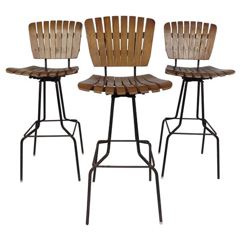 Three Vintage Modern Arthur Umanoff Style Swivel Bar Stools For Sale at ...