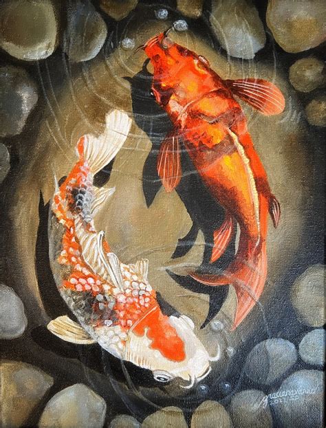 ORIGINAL ACRYLIC PAINTING | Koi Fish Painting—| Light and Shadow | Yin ...