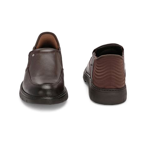 Men Premium Leather Brown Hands-Free Slip-In Shoes with Heel Cushion S ...