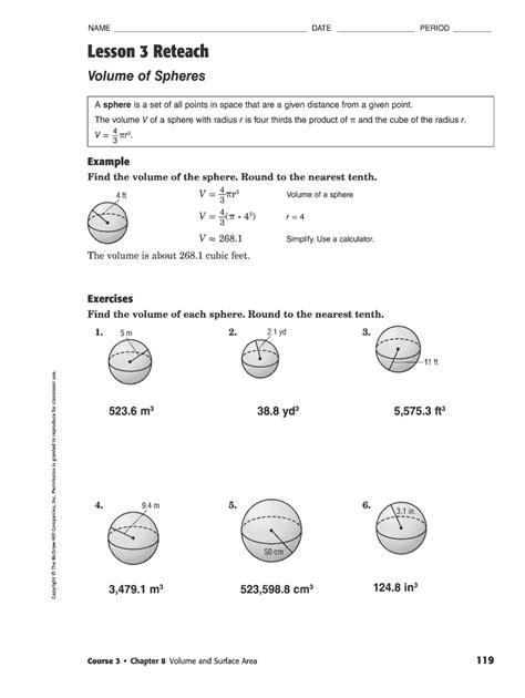 Middle School Math Volume of Spheres Worksheet - Blank Fillable ...