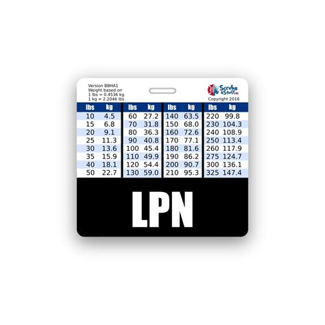 LPN Badge Buddy Horizontal w/Height & Weight Conversion Charts (Black ...