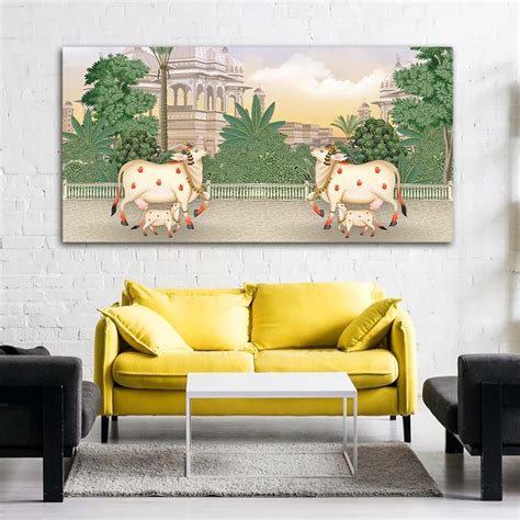 INNOVISION ARTS Beautiful Cow and Calf Pichwai Canvas Painting Wall ...