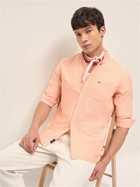 Shop Orange Solid Slim Fit Cotton Casual Shirt Online. – bearhouseindia