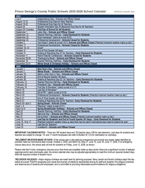 Prince George's County Public pgcps Calendar 25-26 Revised [PDF ...