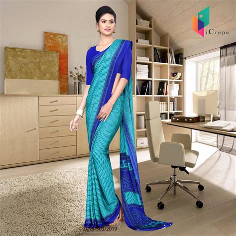 Sky Blue And Blue Italian Crepe Silk Hospital Uniform Saree– Uniform Sarees