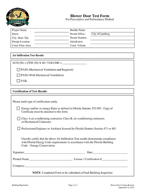 Fillable Online Blower Door Test Form (PDF, 285 kb)City of Tampa Fax ...