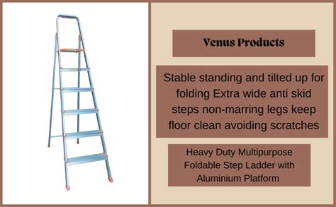 Venus 6 Step Multipurpose Foldable Aluminium Step Ladder | Slip ...
