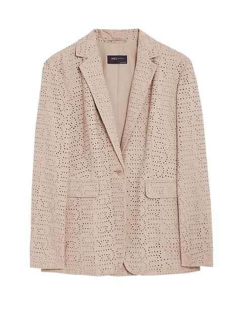 Buy Linen Blend Tailored Broderie Blazer at Marks & Spencer
