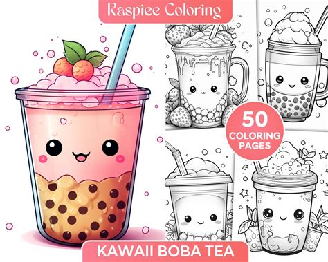 Kawaii Cute Boba Tea Coloring Pages