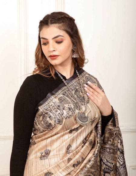 Buy Pure Tussar Silk Saree with Madhubani print from Indidha ...