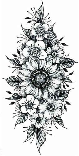 Tatmods Black Flowers Design Temporary Tattoo For Woman Waterproof Body ...