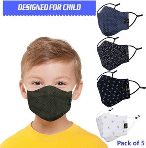 CENWELL 5 Pc Cotton Kids 3D Face Mask Reusable Fabric N95 Black Mask ...