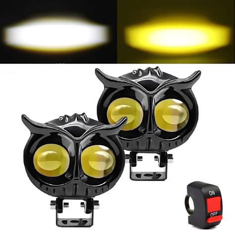 OTOROYS 2 LED CNC Metal Owl Shape Dual Color Fog Light Set of 2 (Yellow ...