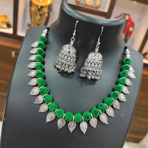 Heera Jewellers Oxidized Plated Thread Choker Necklace Set – JewelEMarket