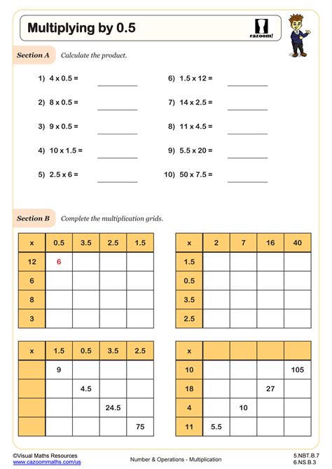 Multiplying by 0.5 Worksheet | 5th Grade PDF Worksheets - Worksheets ...