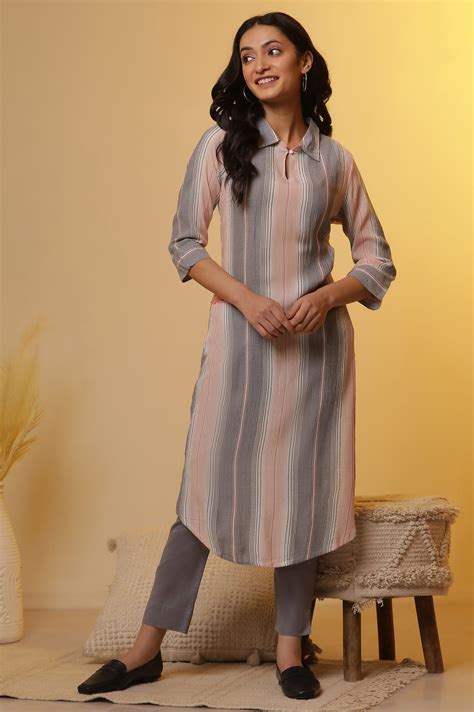 Buy Multi-coloured Stripe Printed Kurta and Trousers Set Online for ...