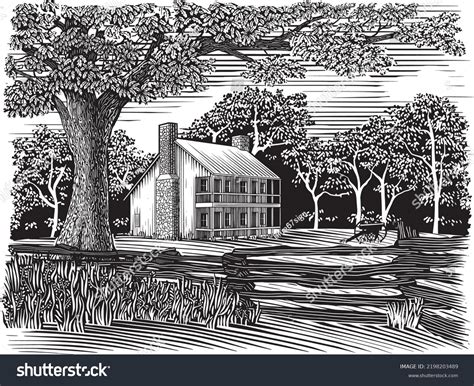 Woodcut Illustration Elkhorn Tavern Pea Ridge Stock Vector (Royalty ...