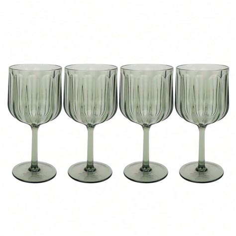 4-Piece 17-Ounce Tritan Plastic Stemmed Wine Glass Set, Green | SHEIN USA
