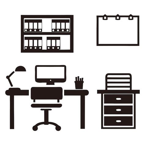 Modern office desk setup vector illustration minimalist black ...