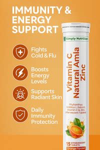 Simply Nutrition Natural Vit C 1000mg Amla, Zn (15 Effervescent Tablets ...