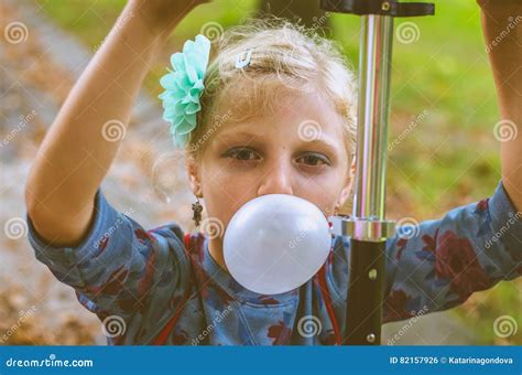 Kid Blowing Chewing Gum Bubbles Stock Photo - Image of enjoy, chewing ...