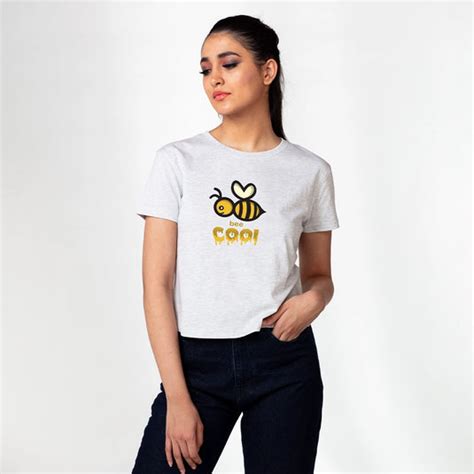 Order Bee Cool White Graphic Printed Croptop for Women
