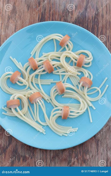 Wiener and Spaghetti Snack. Stock Image - Image of funny, pasta: 51774893